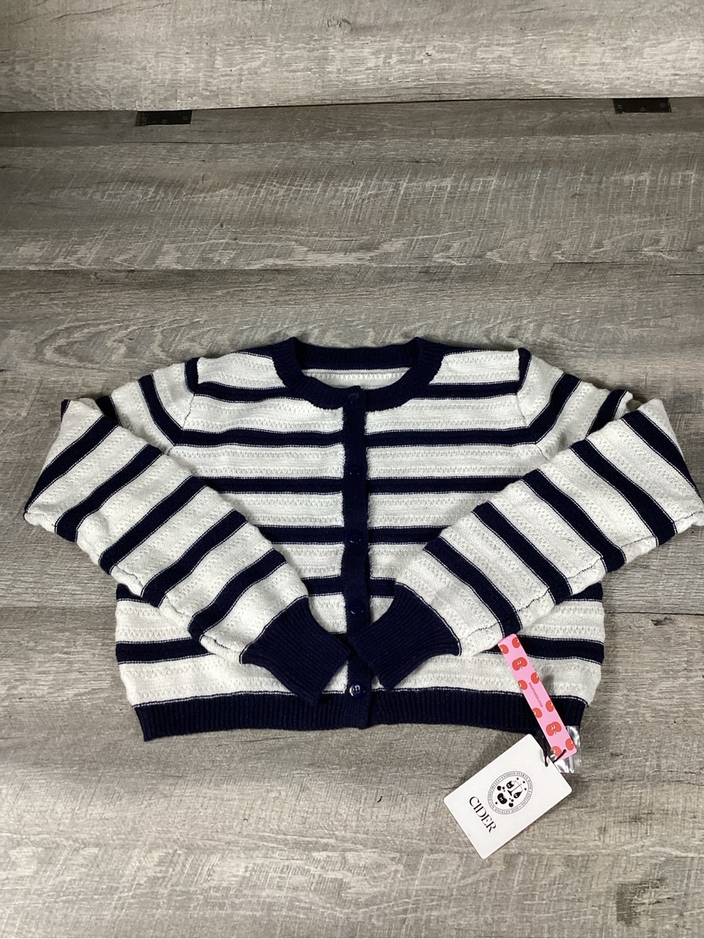 Cider Striped Knit Cardigan Sweater Womens Size S Navy White Cropped NWT